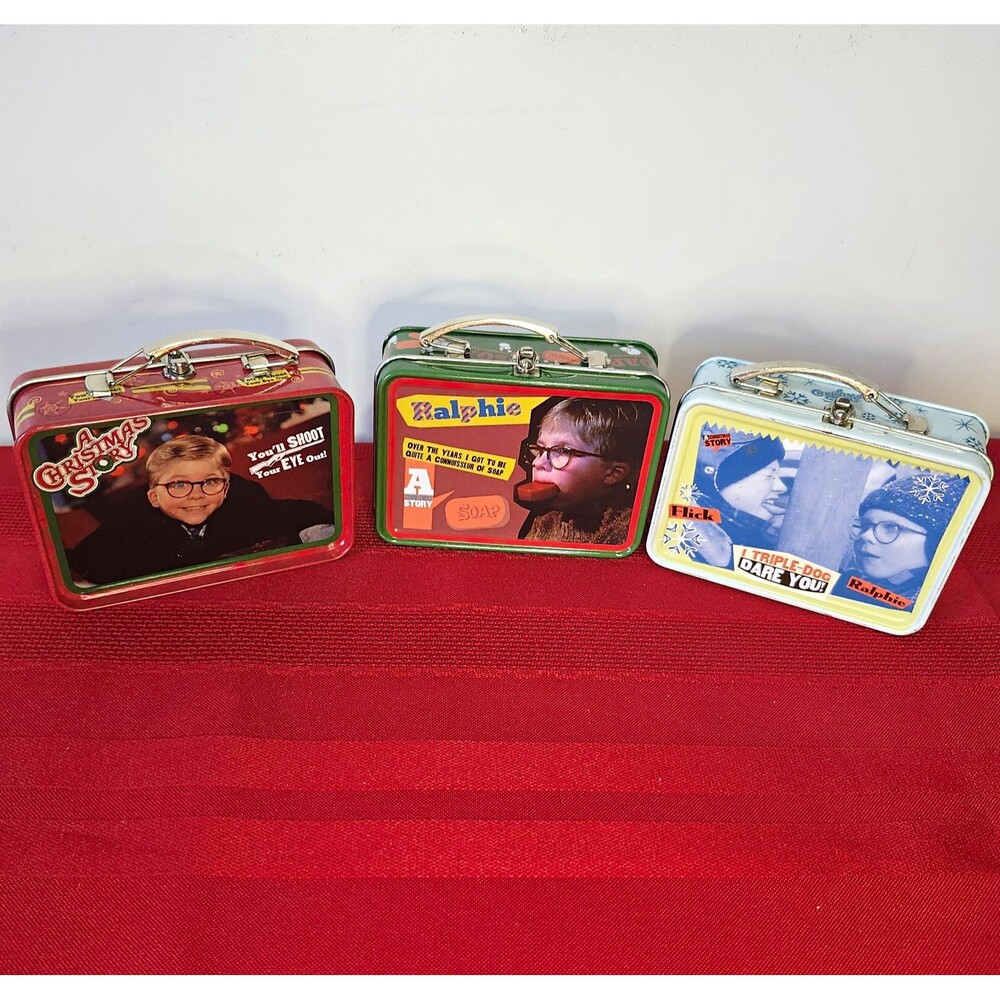 A Christmas Story Mini Tin Lunch Box Set of 3 Ralphie Flick Soap Christmas Decor